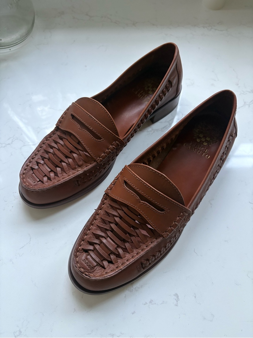 Vince Camuto Calie loafer, Brown Woven Leather Penny Loafer - Picture 2 of 11